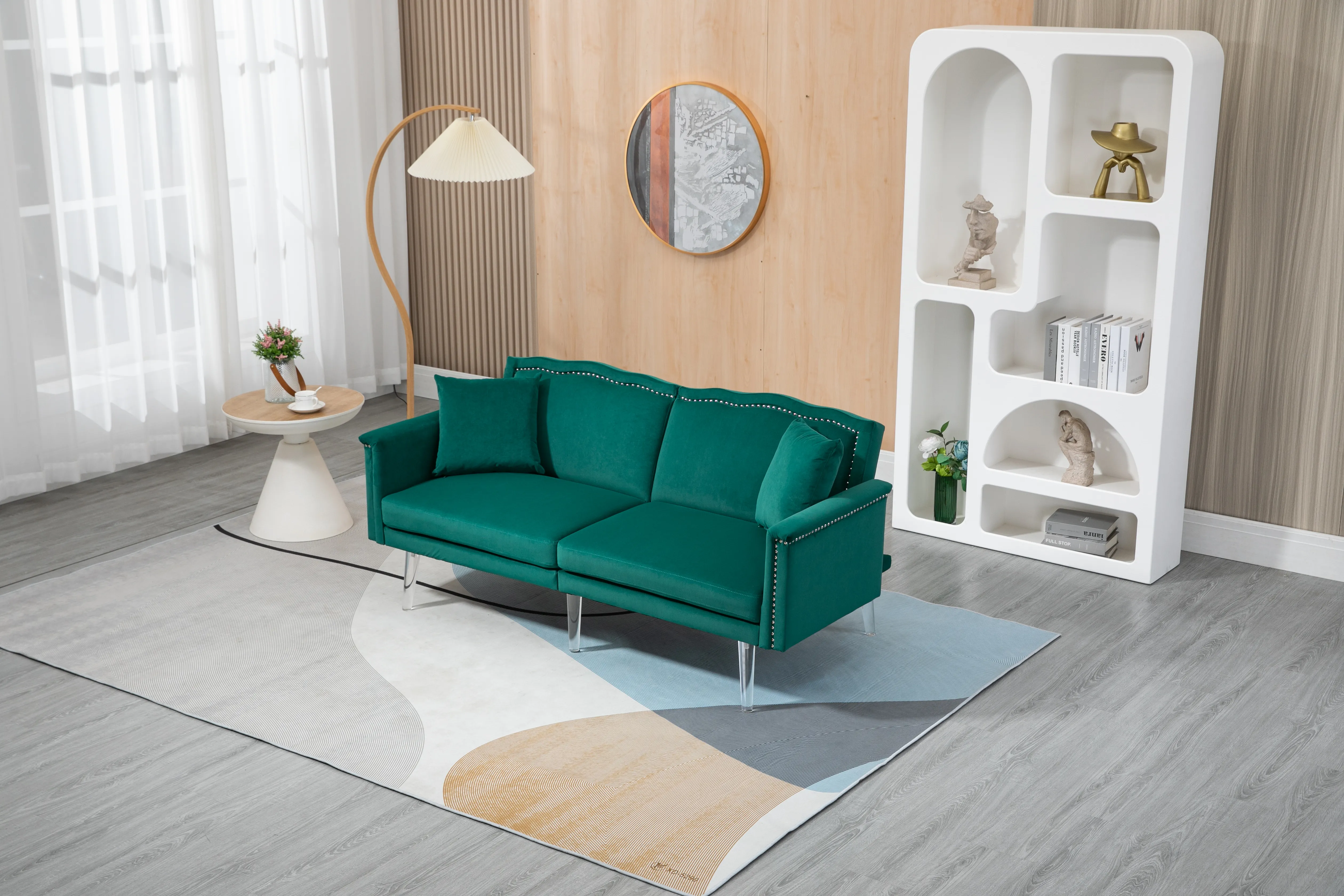Couches Living Room Mid Century Modern Velvet Love Seats Sofa 2 Pillows Loveseat Armrest Bedroom Apartment Home Office Lea...