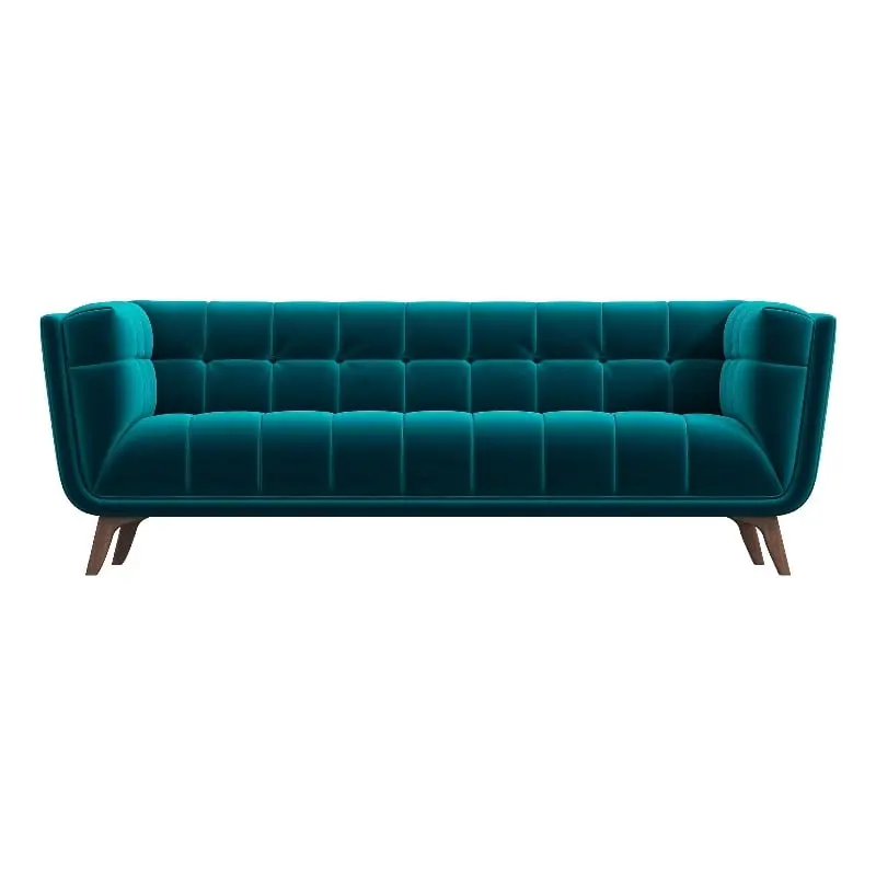 Pemberly Row 17 Mid-Century Teal Turquoise Velvet Tufted Back Sofa