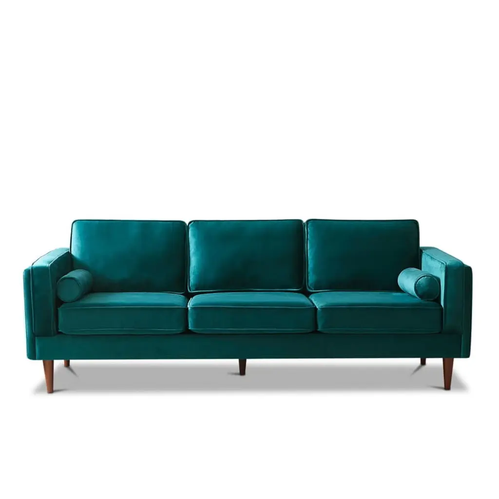 Pemberly Row 18 Mid-Century Velvet Pillow Back Sofa Teal Turquoise
