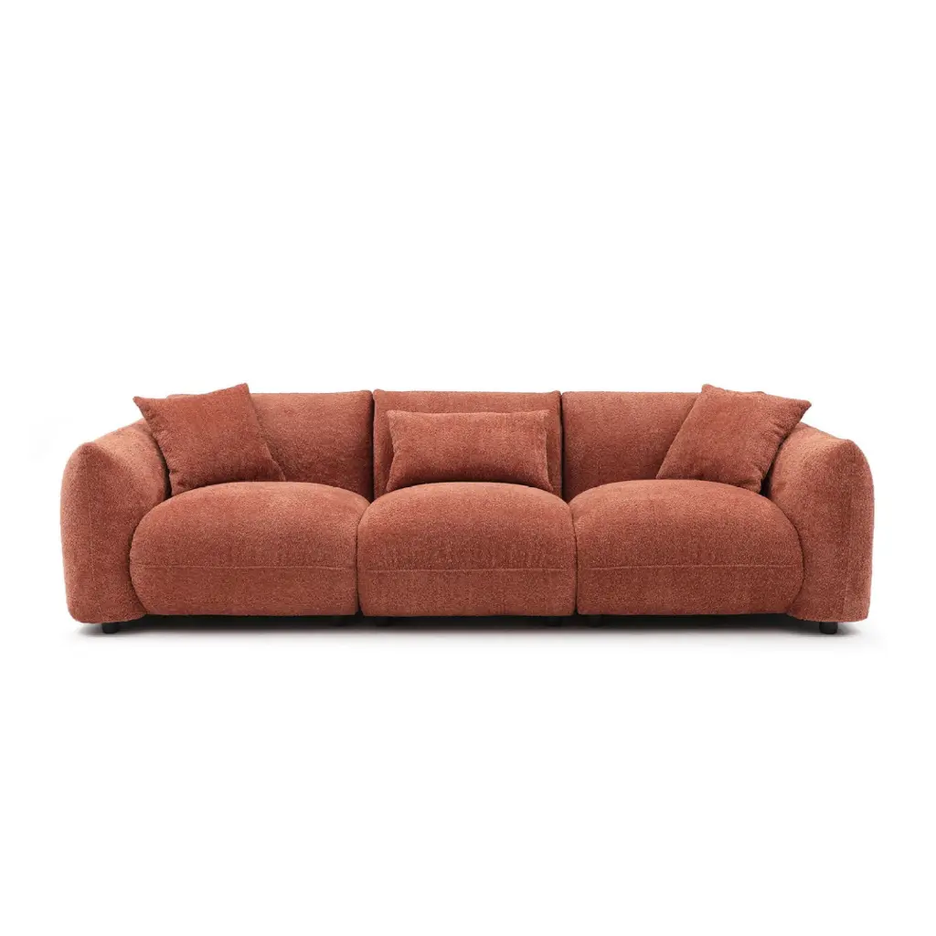 Stylish Orange 3-Seater Mid Century Sofa Deep Seating Modern Living Spaces Ponnky