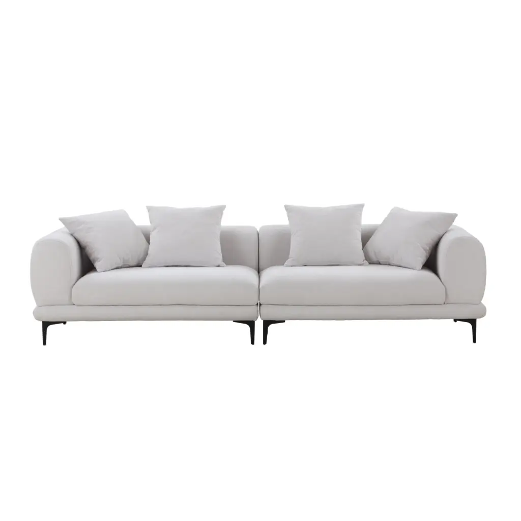 Beige 4-Seater Mid-Century Modern Sofa Couch - 108.3 Long Comfortable Fabric Upholstery Gold Metal Legs Living Room and Of...
