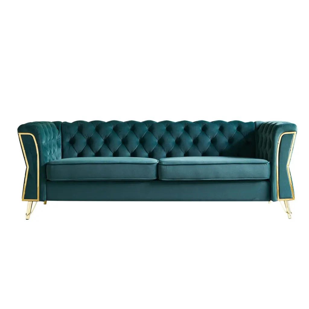 Lush Green 87.4 Inch Modern Tufted Velvet Sofa Mid-century Luxurious Wodine