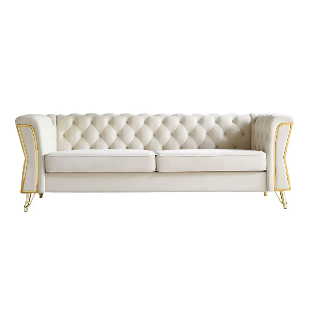 Modern 87.4 Inch Tufted Velvet Sofa Elegant Beige Mid-century Flared Wodine