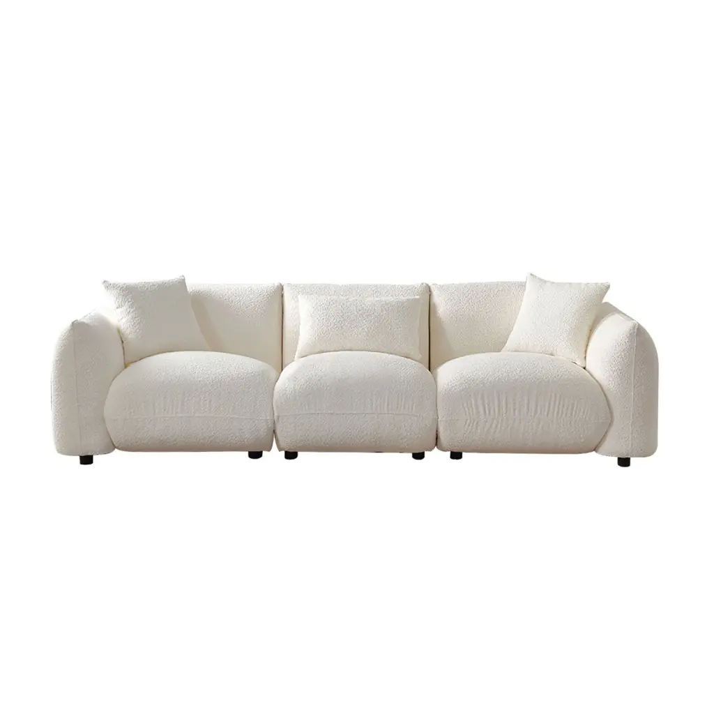 Plush Beige Mid Century Modern Couch Lambswool Fabric Wodine