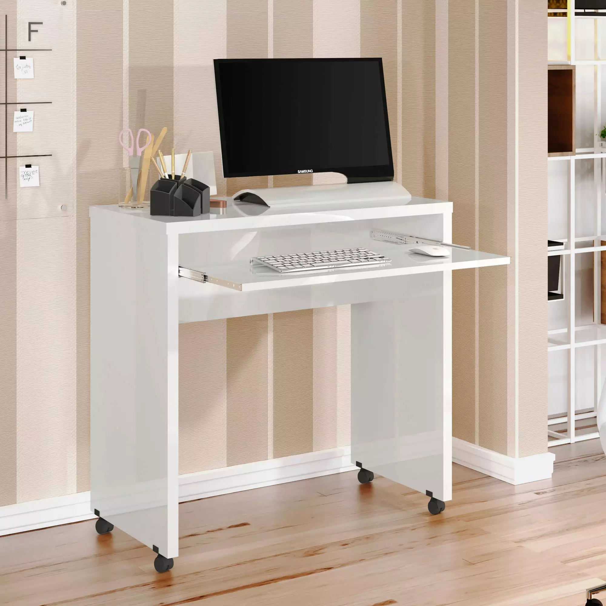 Boahaus Kyoto Mobile Computer Desk Keyboard Tray and Wheels White Adults