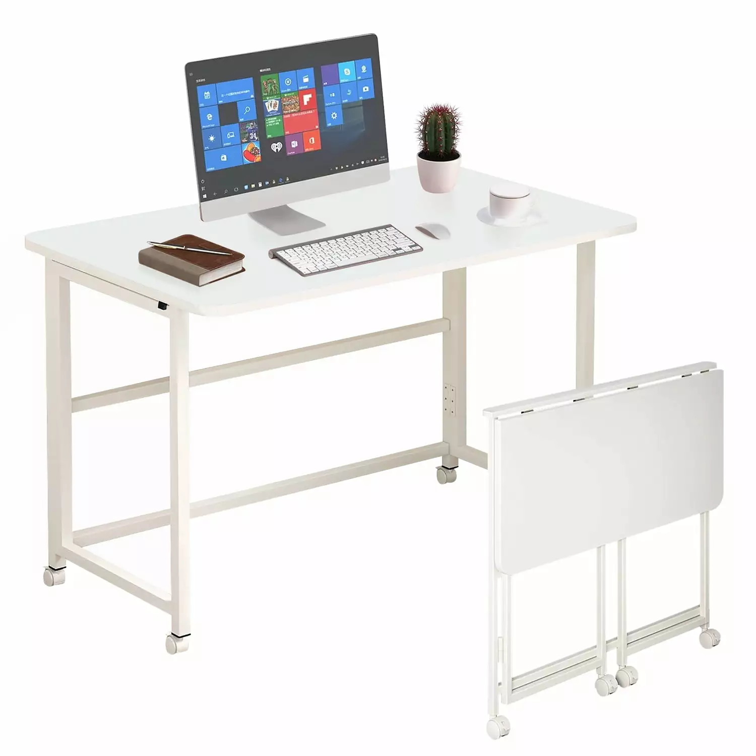 Mobile Folding Desk Rolling Compact Laptop Desk Foldable Computer Desk Wheels Small Space Forthcan