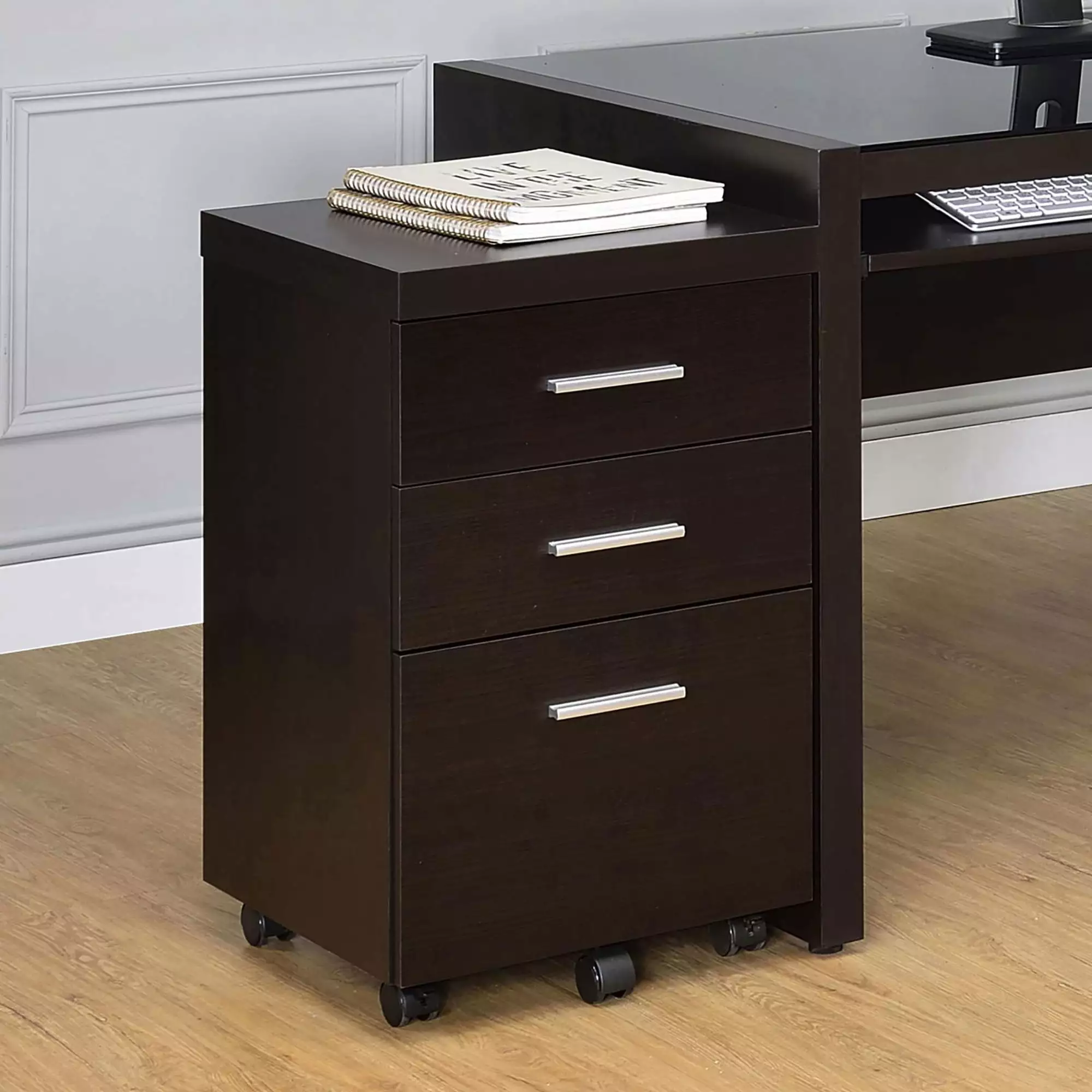 GeeHome Cappuccino 3 Drawer Mobile File Cabinet Home Office Rolling Storage