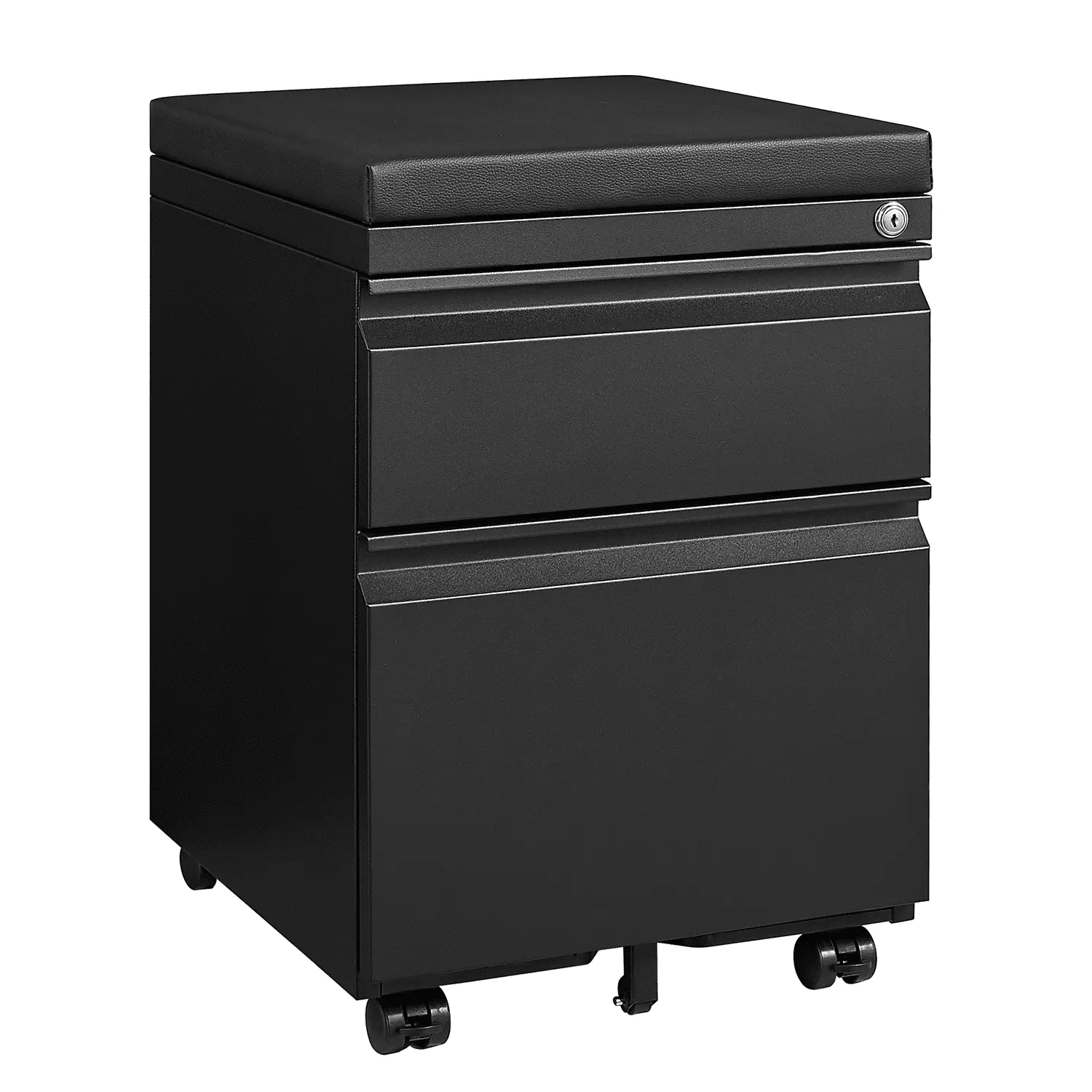 Mobile 2 Drawers File Cabinet Leather Cushion Rolling Wheels Home Office Black Marcree