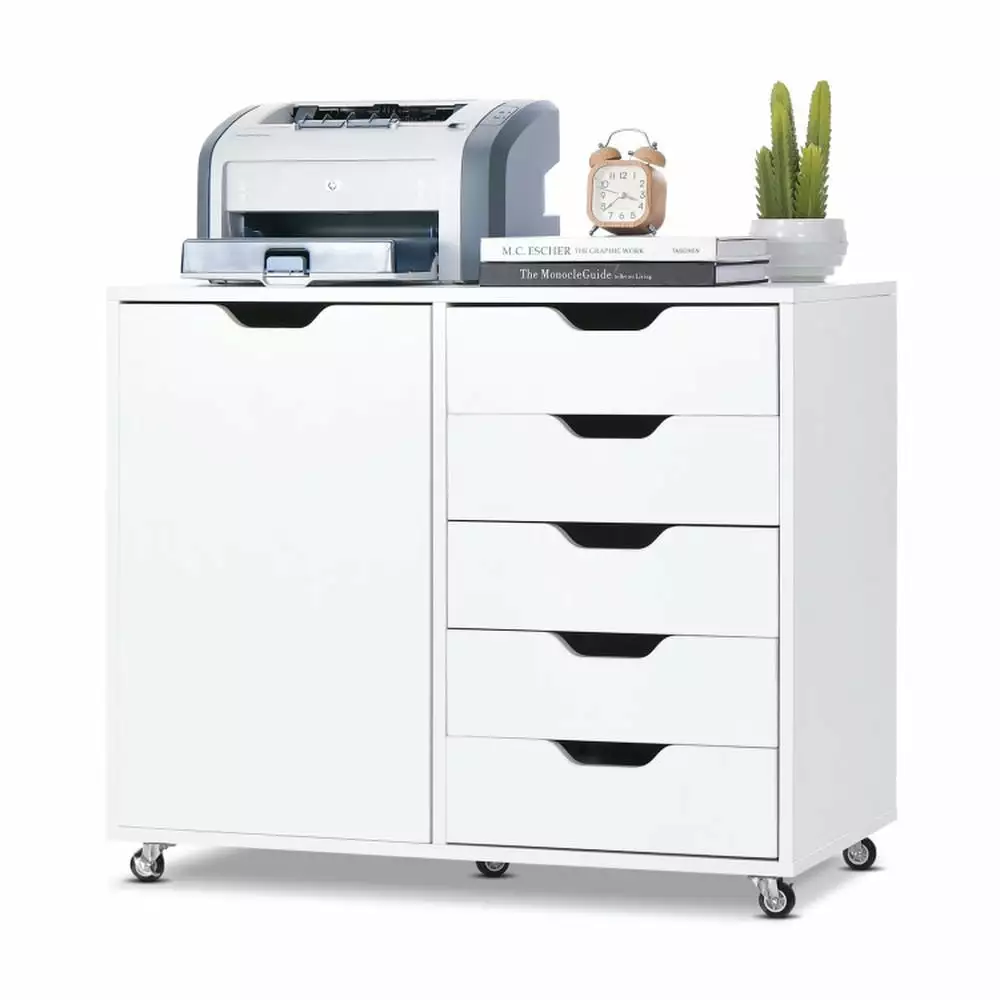 Kadyn 5-Drawer Dresser Chest Mobile Storage Cabinet Door White