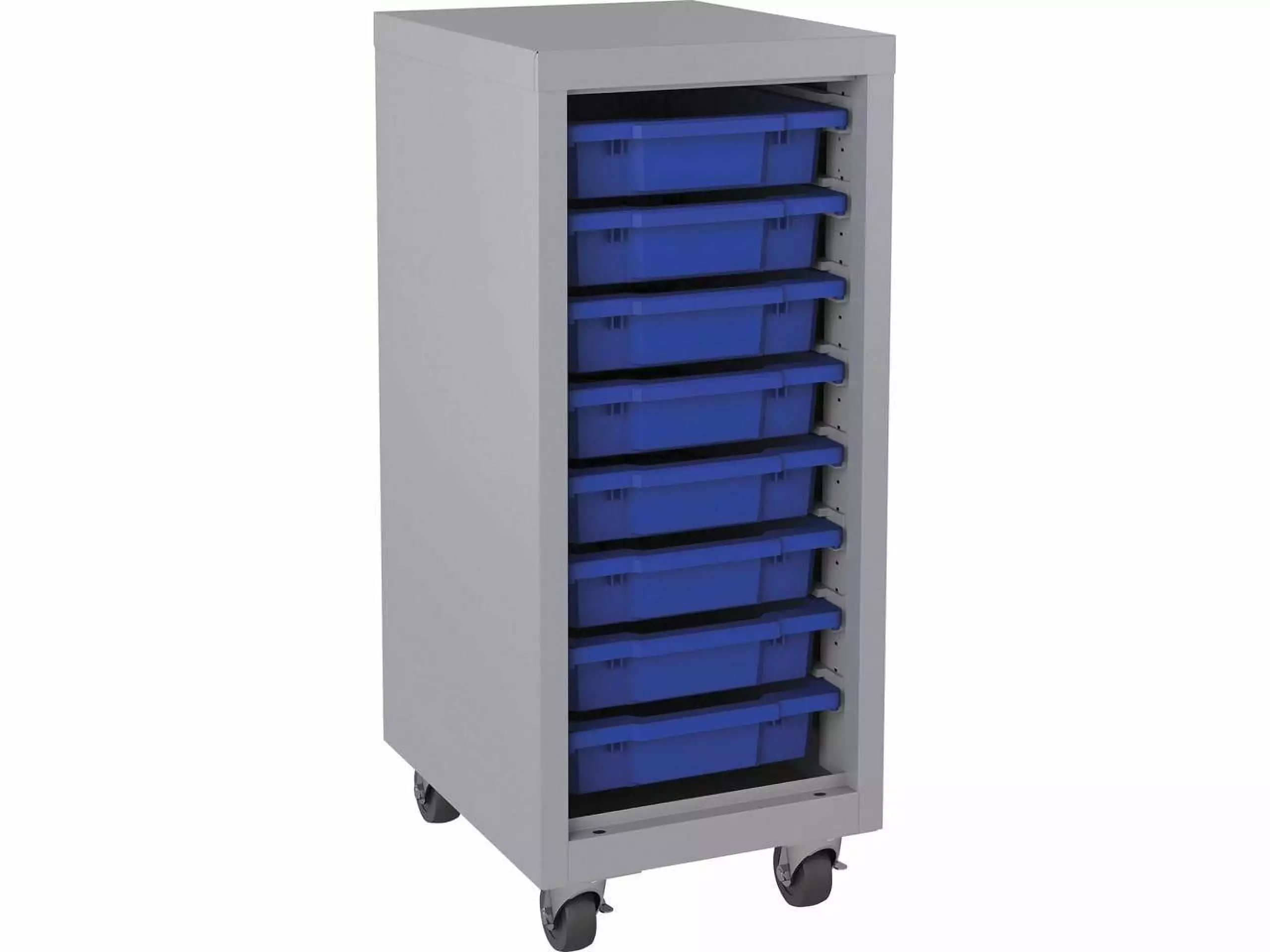 Lorell Pull-out Bins Mobile Storage Tower Platinum Blue Office Organization