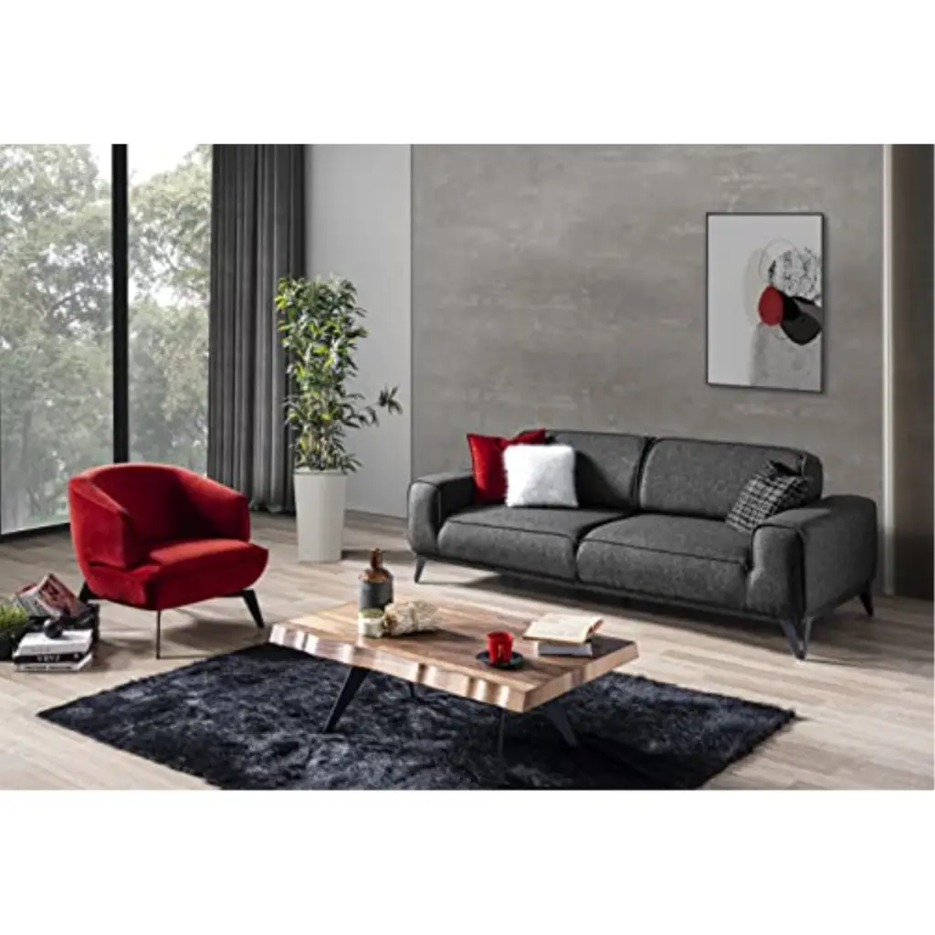 Whiteline Modern Living Bursa Bed Dark Grey Linen Fabric and Black Legs