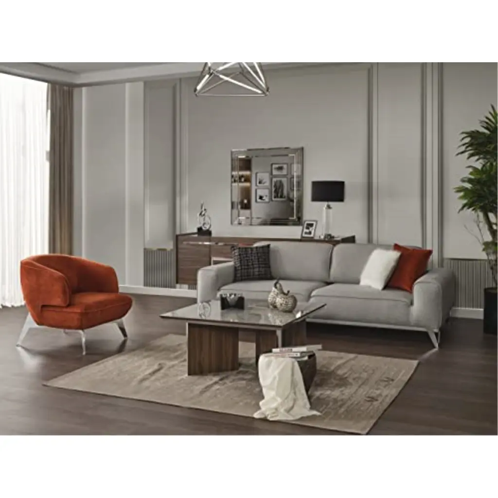 Whiteline Modern Living Bursa Bed Light Grey Linen Fabric and Chrome Legs
