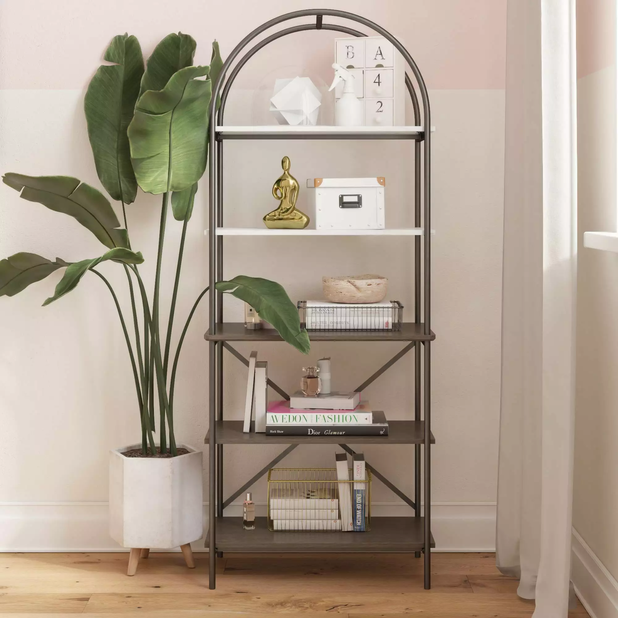 CosmoLiving Cosmopolitan Vivinne 5 Shelf Bookcase Gray Oak Finish