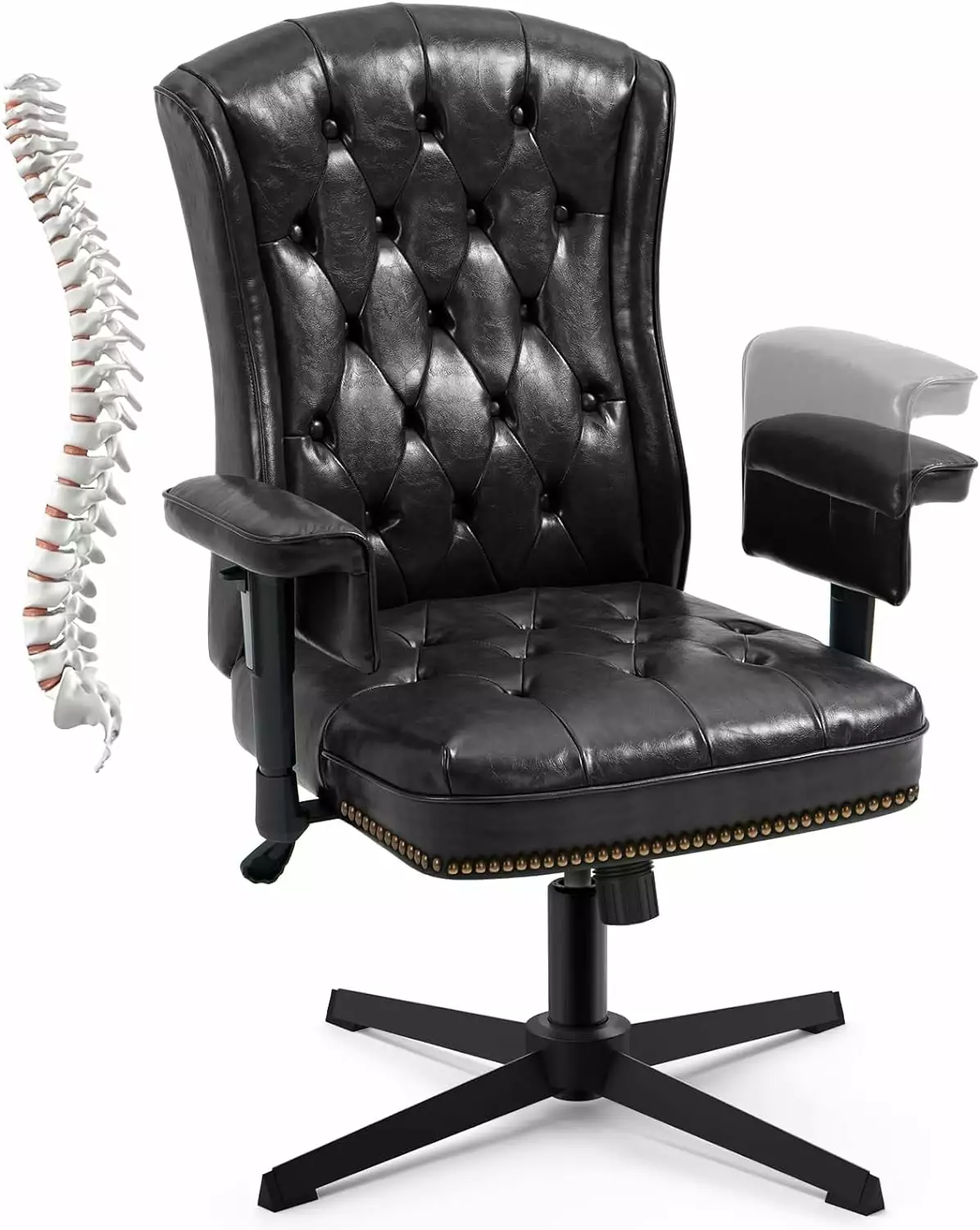 THUMB 360 Swivel Mid Century Modern Office Chair No Wheels Ergonomic Desk Chair Criss Cross Legged Black
