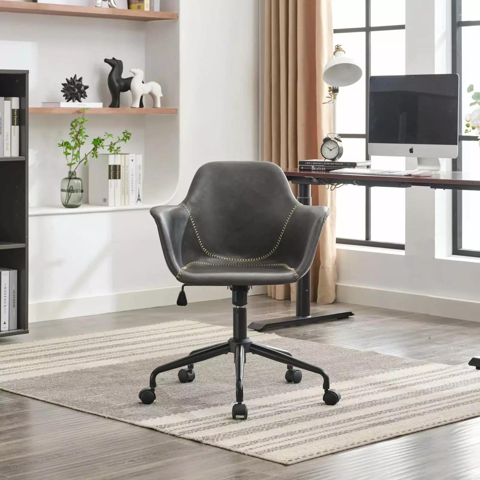 Mid-Century Modern Office Chair Rolling Swivel Height Adjustable Ergonomic Desk Chair Black unknown
