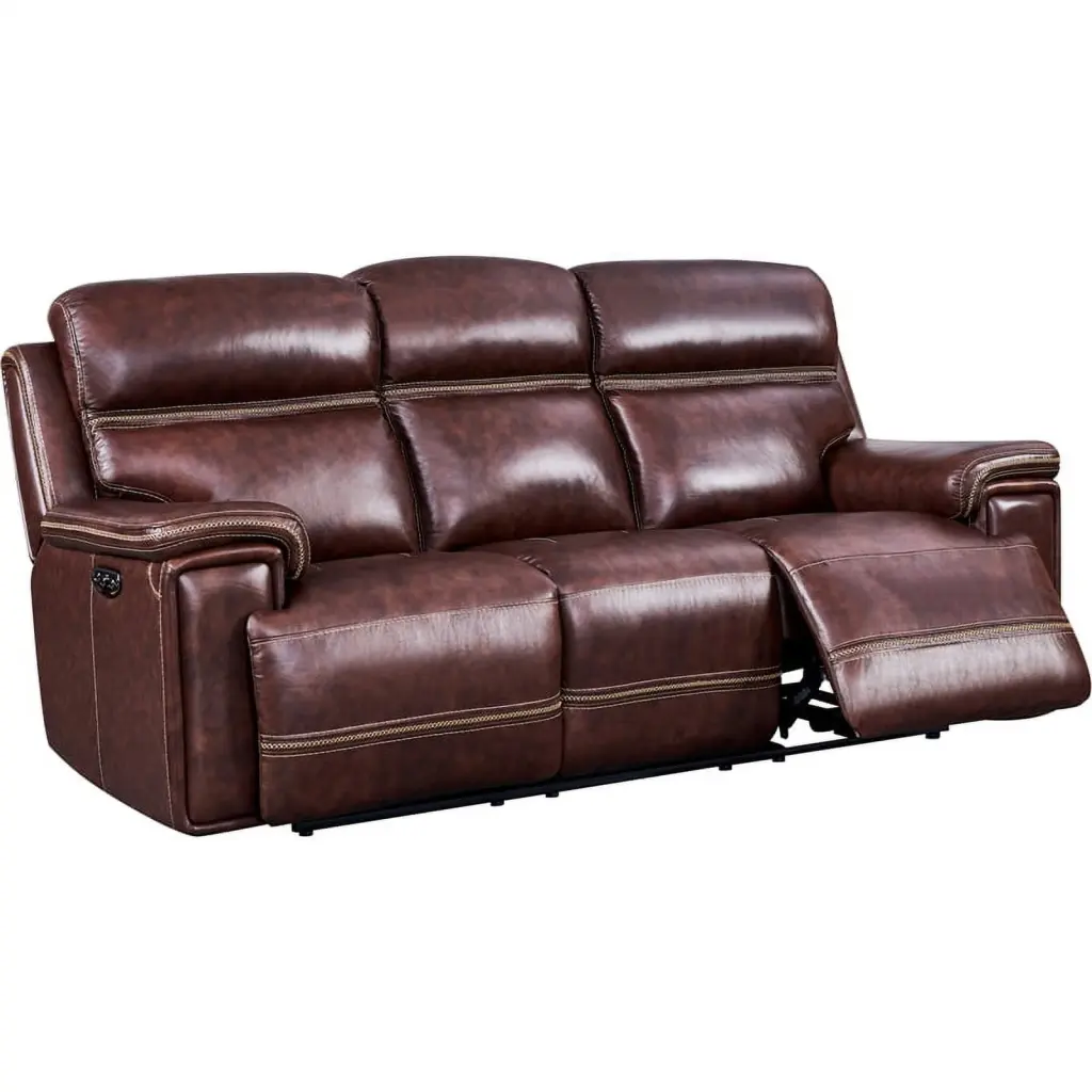 Bowery Hill Modern Genuine Leather & Hardwood Sofa Brown Finish Elegant Living Room