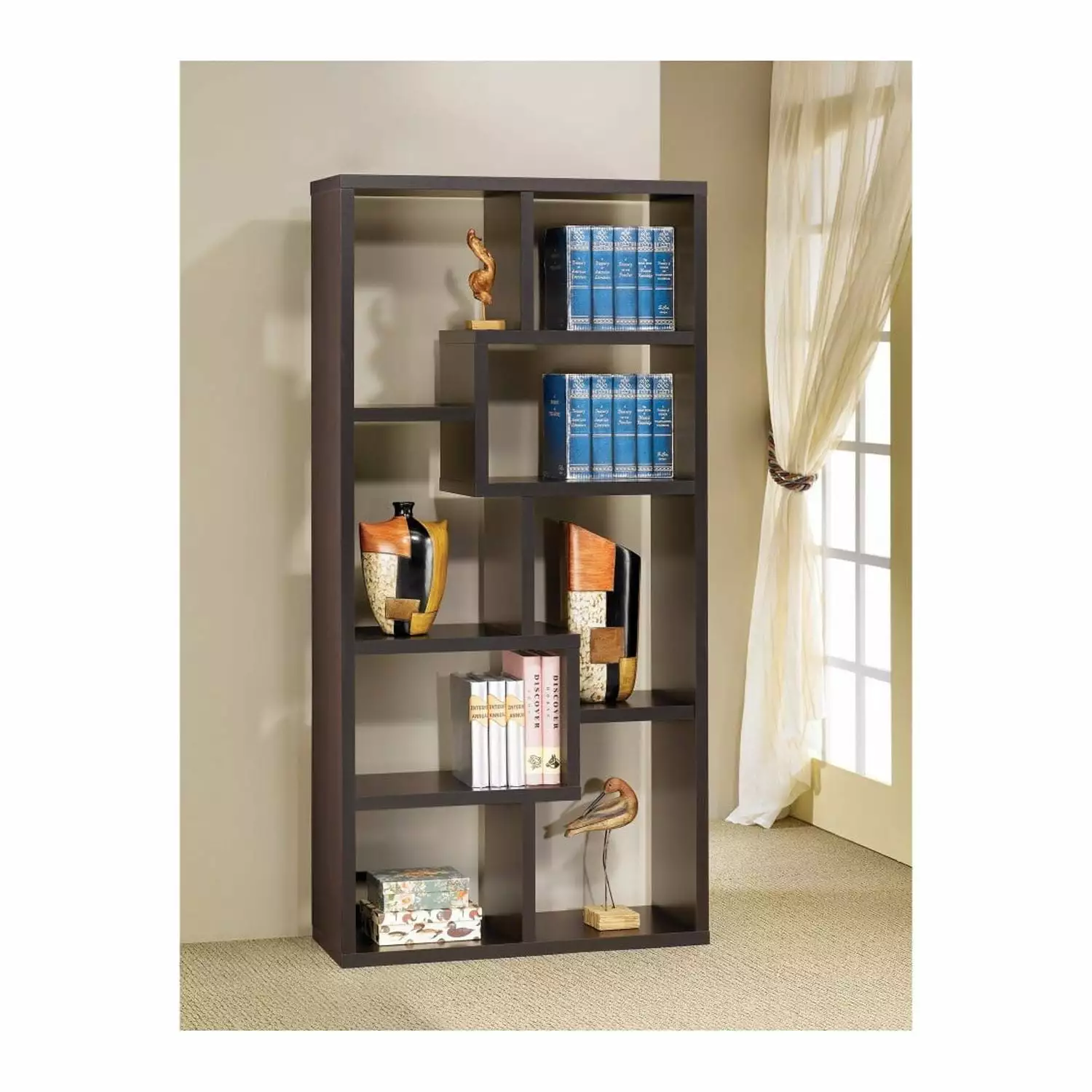 Benzara 70.75 Contemporary Asymmetrical Cube Bookcase Brown Convenience Concepts