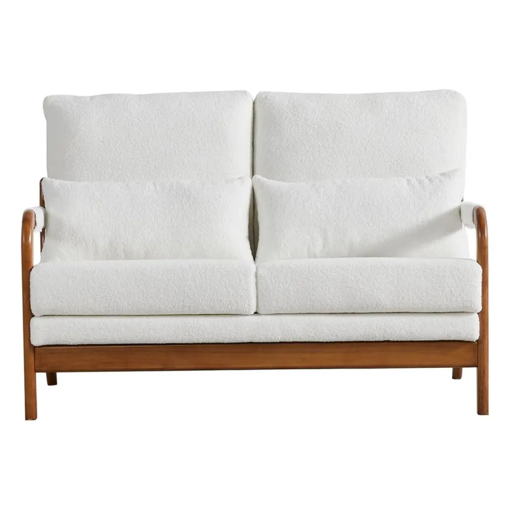 Sophisticated Teddy Velvet White Loveseat Plush Upholstery and Wooden Base HATNOKIL