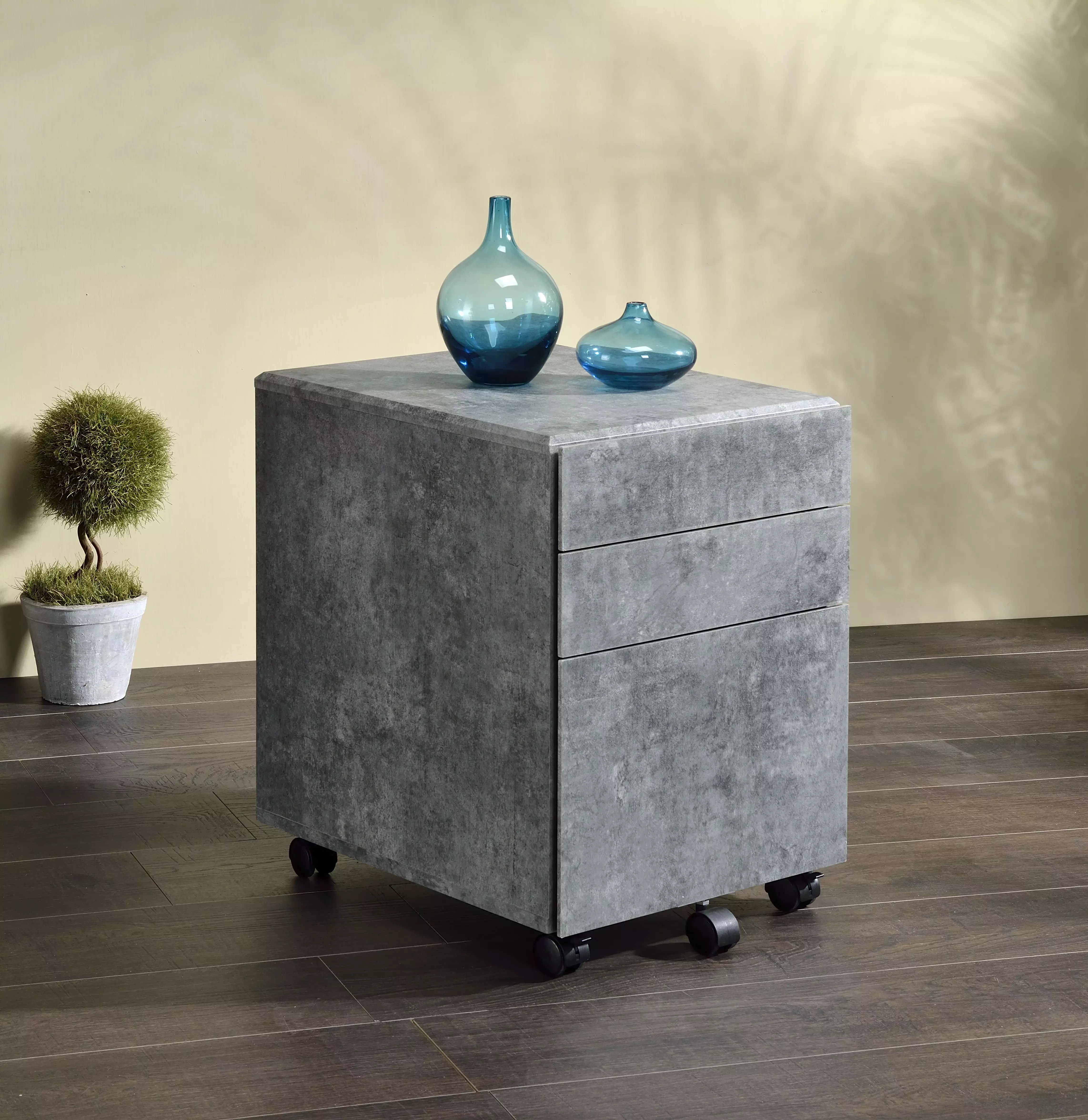 CoSoTower File Cabinet Faux Concrete Silver Modern Office Storage