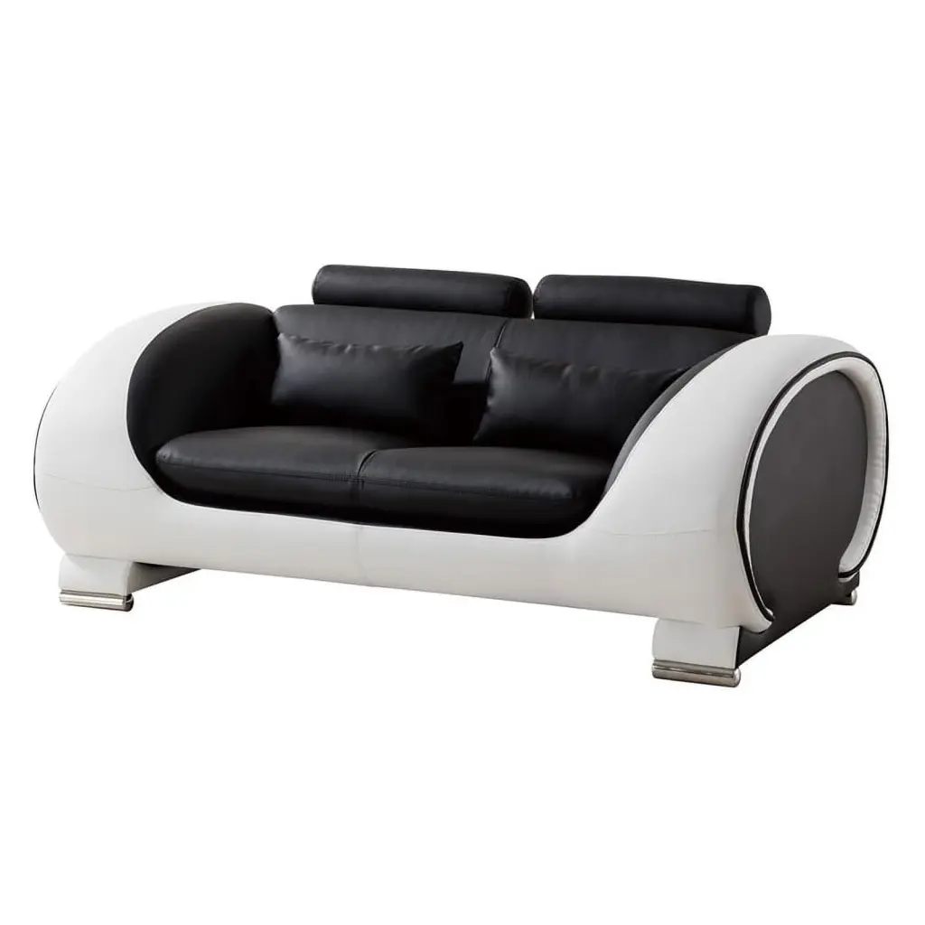 AE-D802 Black and White Faux Leather Loveseat Contemporary Decor American Eagle Furniture
