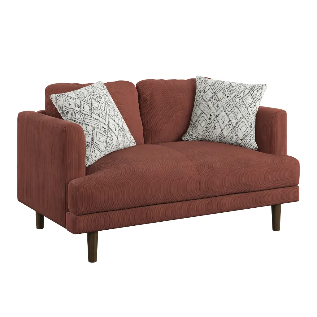 Artum Hill Keaton Paprika Red 58 Wide Modern Upholstered Loveseat - Bold Contemporary Sofa