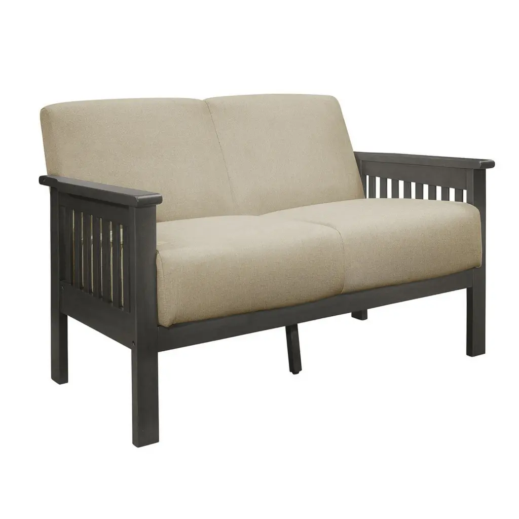 Benjara BM313117 Wiston 50 Loveseat Polyester Solid Rubberwood Brown Gray