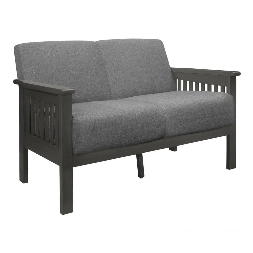Benjara BM313118 50 Wiston Loveseat Polyester Solid Rubberwood Gray