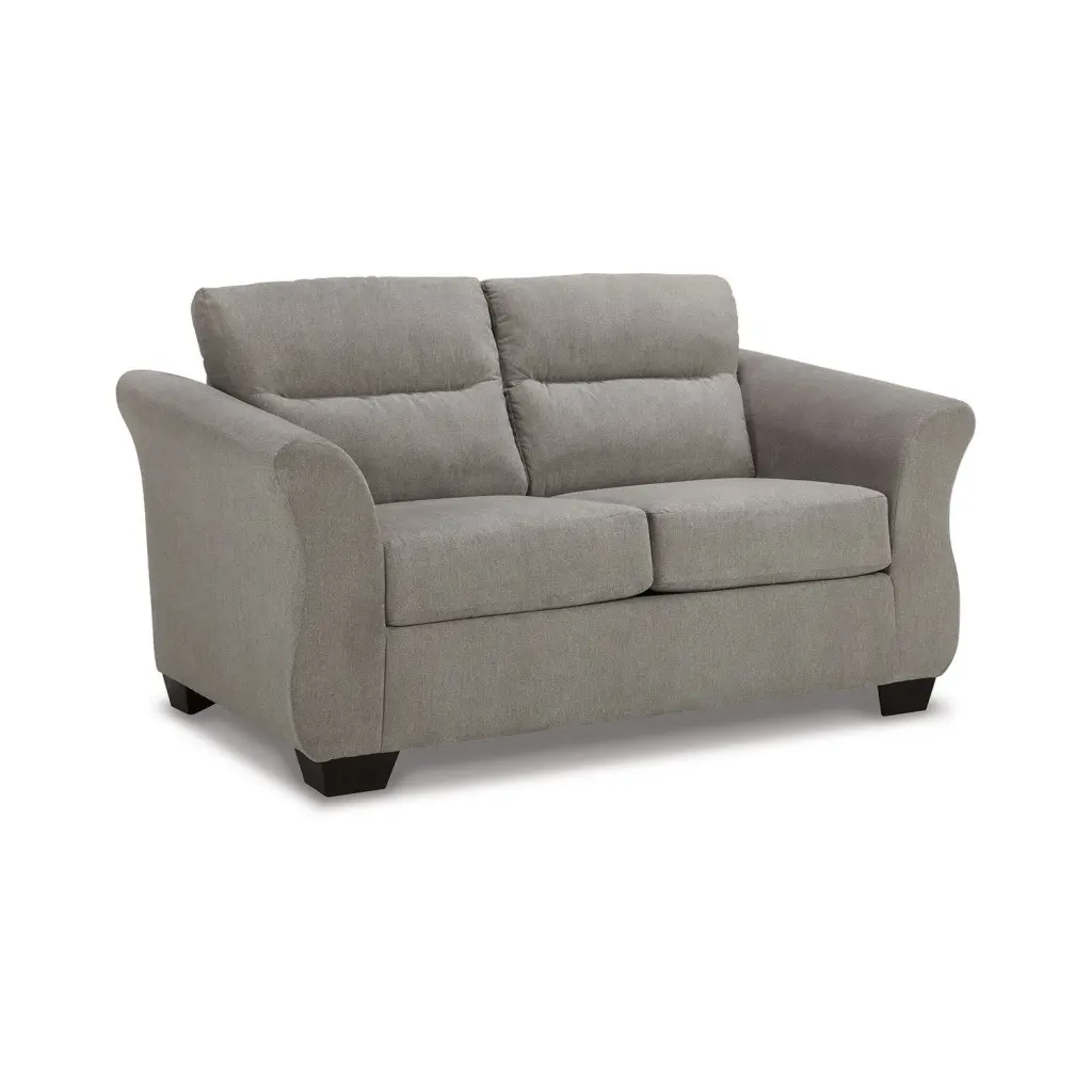 Benjara 65 Inch Avel Loveseat Tapered Arms Modern Soft Slate Gray Polyester