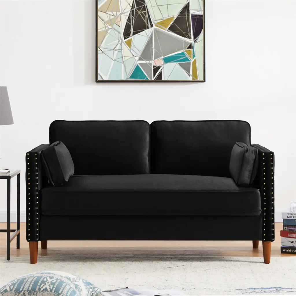 Canddidliike Modern Loveseat Sofa Back Cushion and Nailhead Trim Black