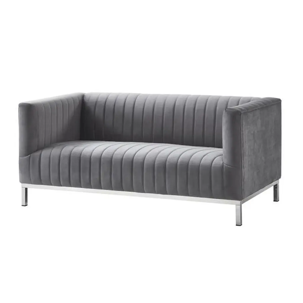 Hayden Modern Grey Velvet Tuxedo Loveseat Chrome Legs ComfortCorrect