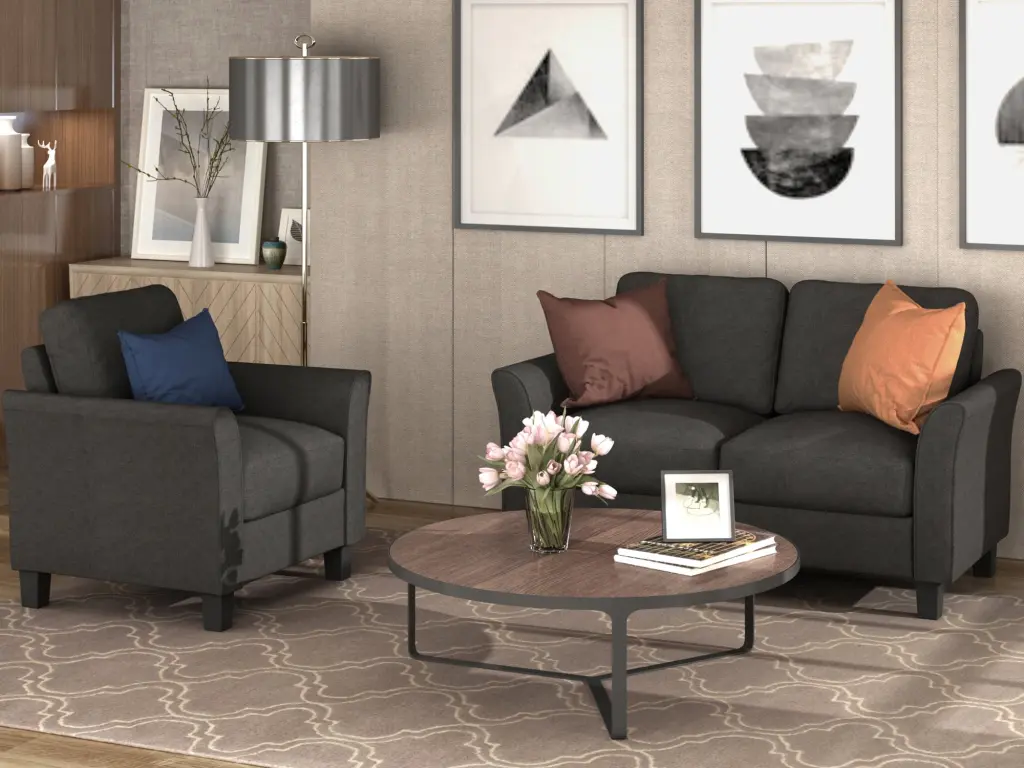 CoSoTower Living Room Armrest Single Chair and Loveseat Sofa Black