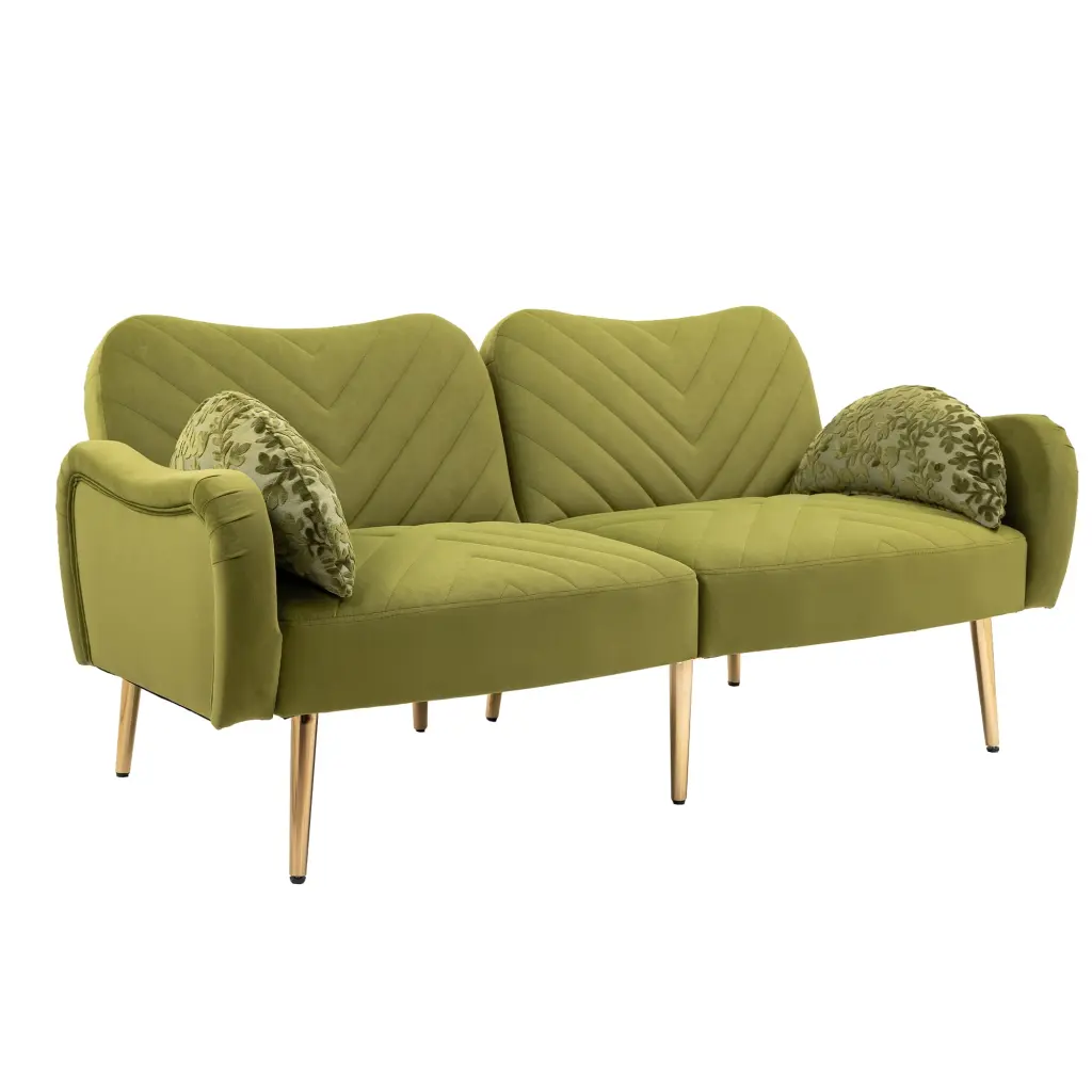 DeeHome COOLMORE 65 Inch Mid Century Modern Velvet Loveseat Bolster Pillows
