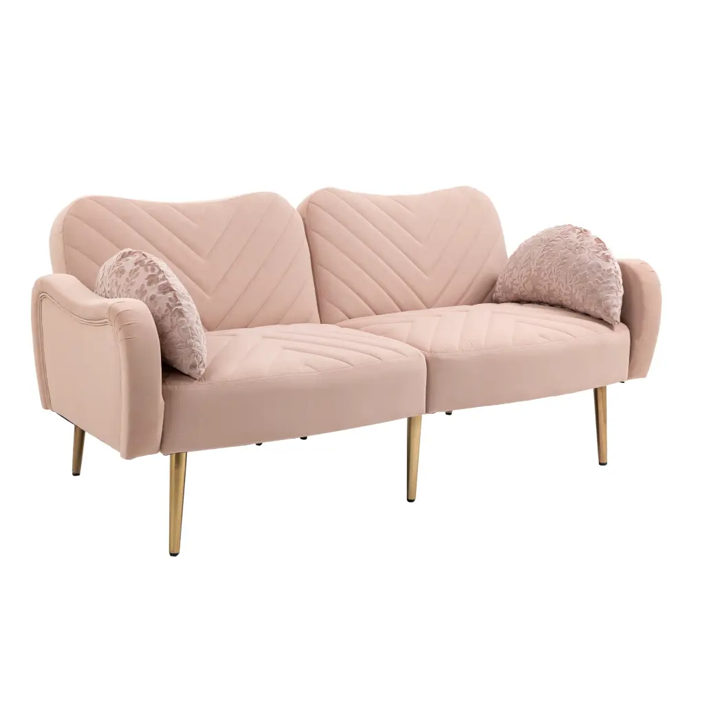 DeeHome COOLMORE 65 Inch Mid Century Modern Velvet Loveseat Bolster Pillows