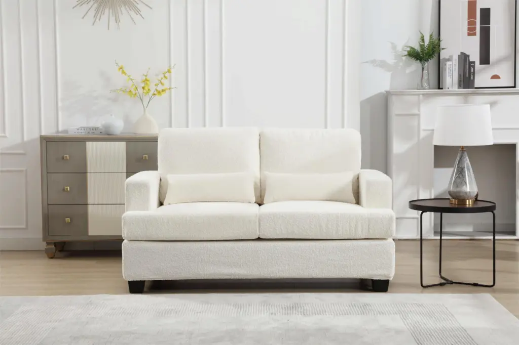 DeeHome 63 Length Modern Loveseat Living Room Square Armrest Removable Back Cushion and Waist Pillows