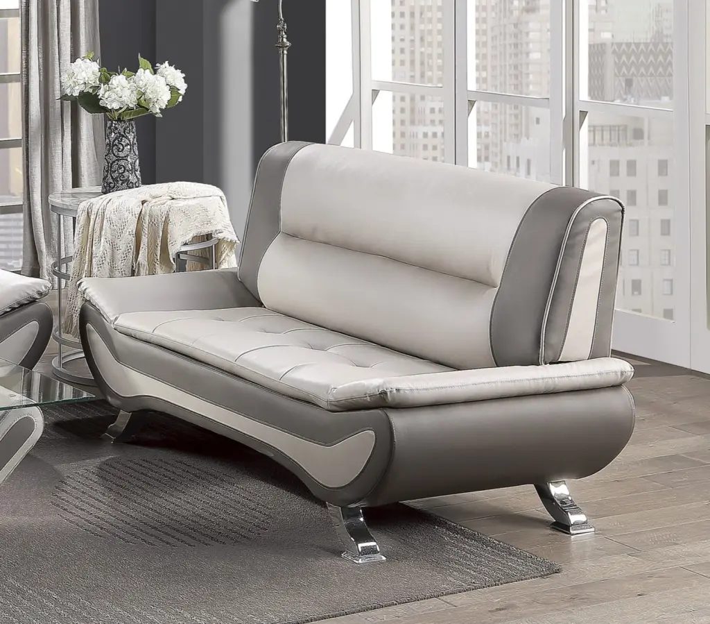 DeeHome Modern Beige and Gray PU Loveseat Chrome Metal Legs