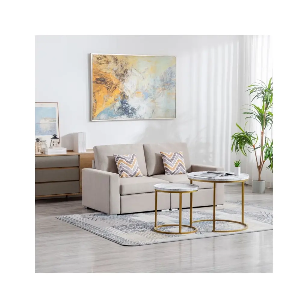 Modern Beige Linen Loveseat Pillows and Interchangeable Legs HomeStock