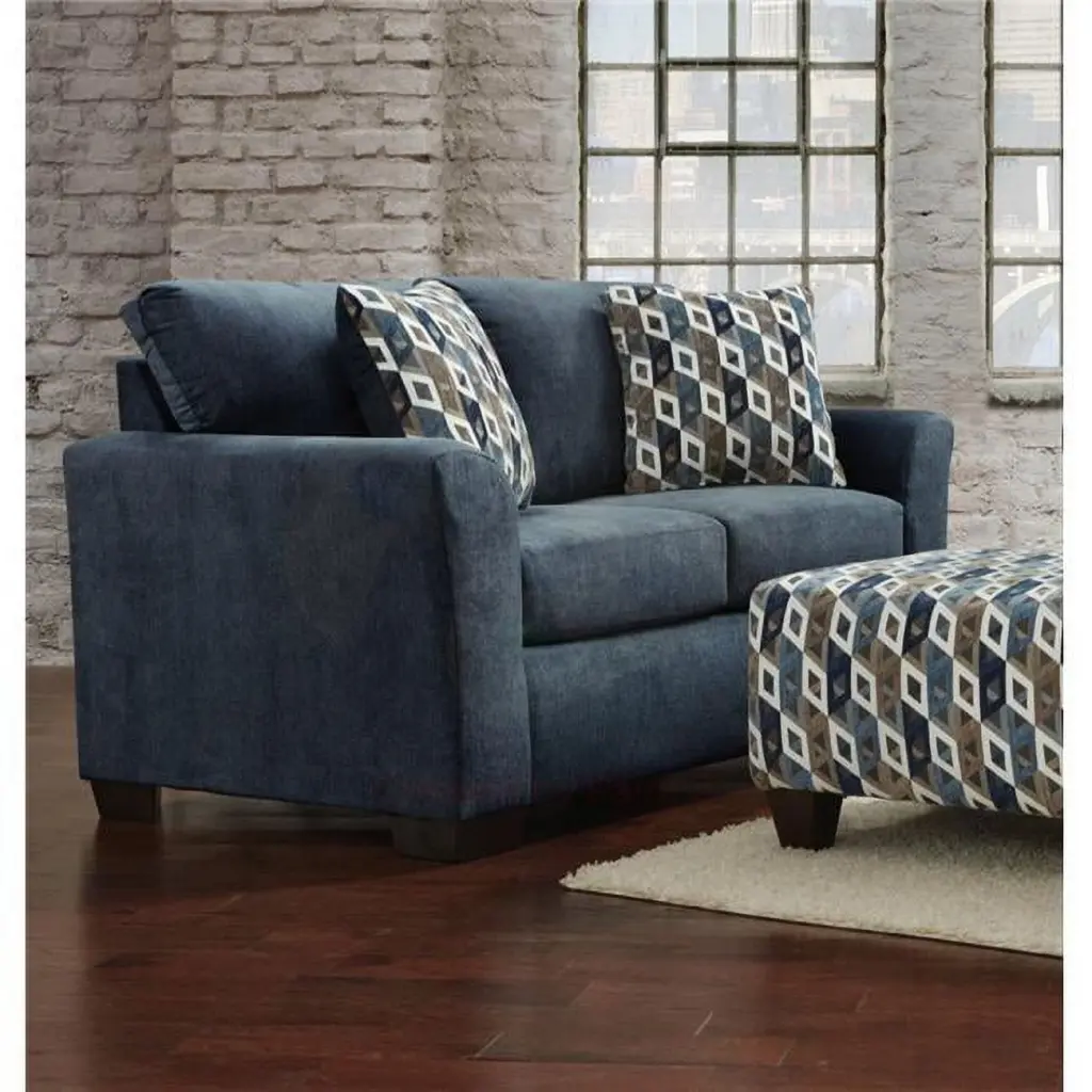 Olivia Loveseat Sofa Navy Blue Modern Home Decor KD Gabinete