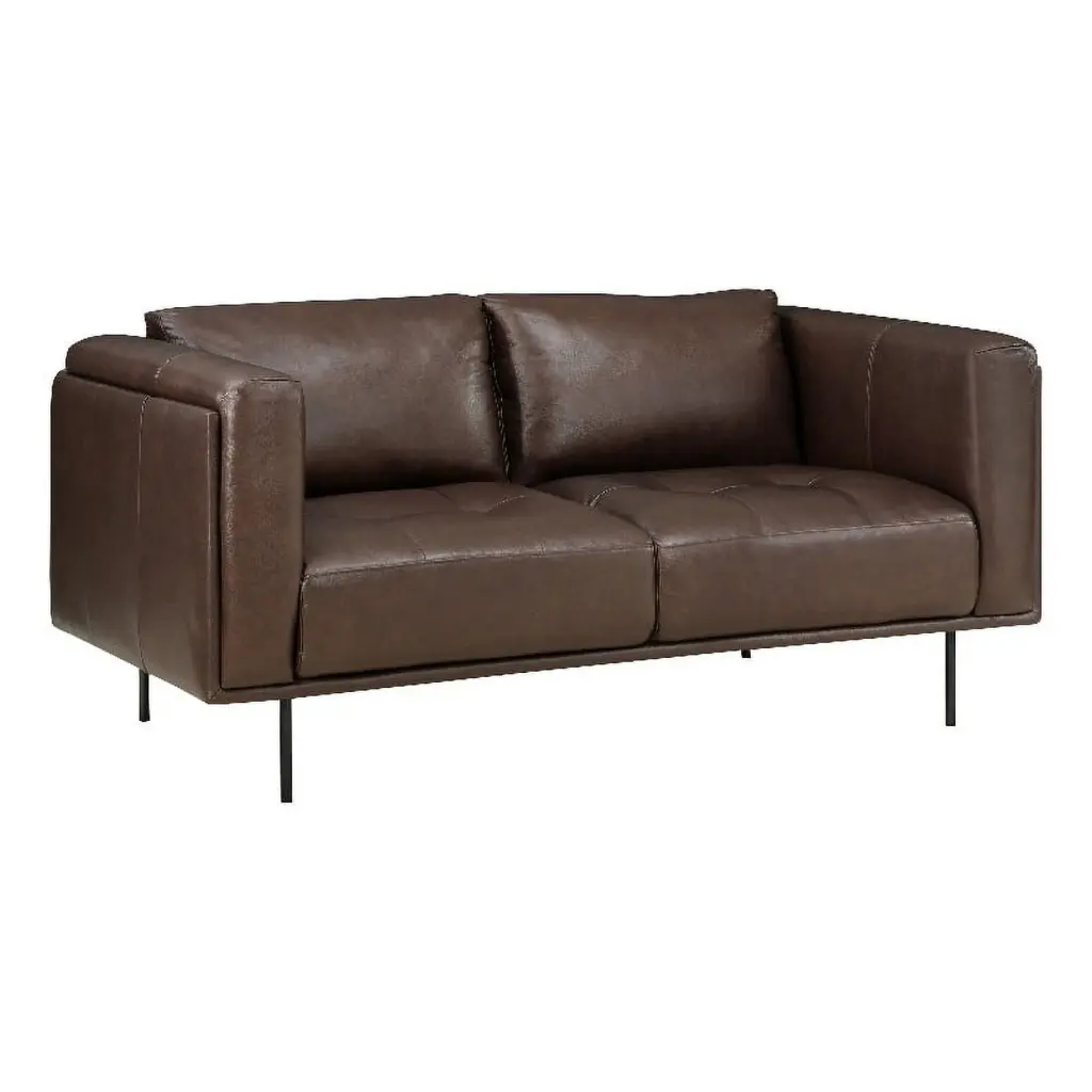 Lexicon Soren 18 Modern Brown Plywood Leather Loveseat Mid Century