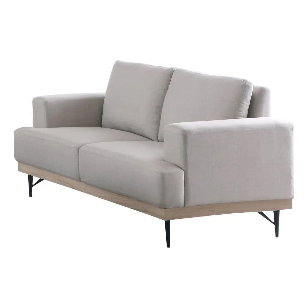 Maklaine Modern Fabric Upholstered Recessed Track Arm Loveseat Beige