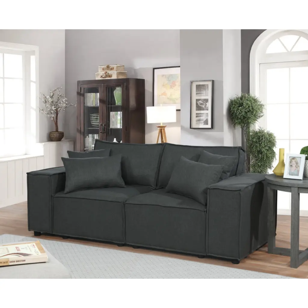 Miekor Furniture Elson 76 Loveseat Dark Gray Linen Contemporary Living Room
