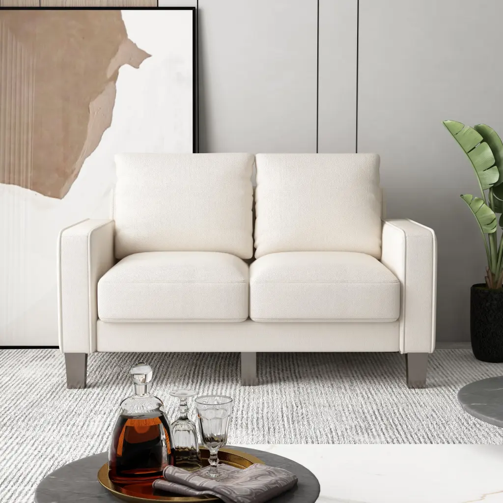 Modern Beige Fabric Loveseat Living Room Miekor