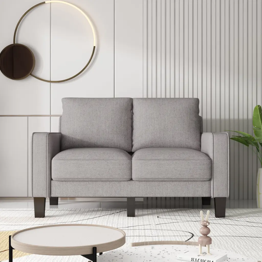Modern Light Grey Fabric Loveseat Living Room Miekor