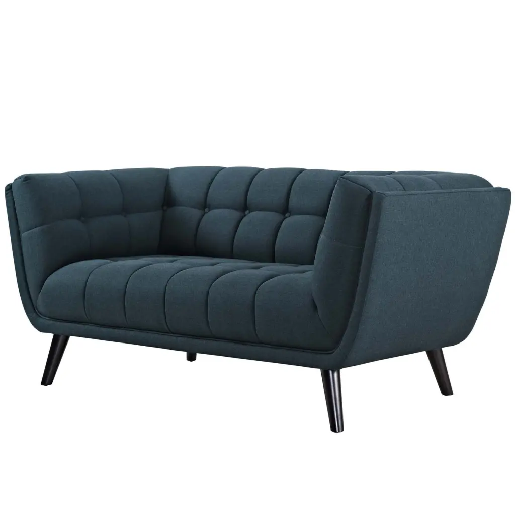 Modern Contemporary Urban Design Living Room Lounge Club Lobby Loveseat Sofa Blue Fabric