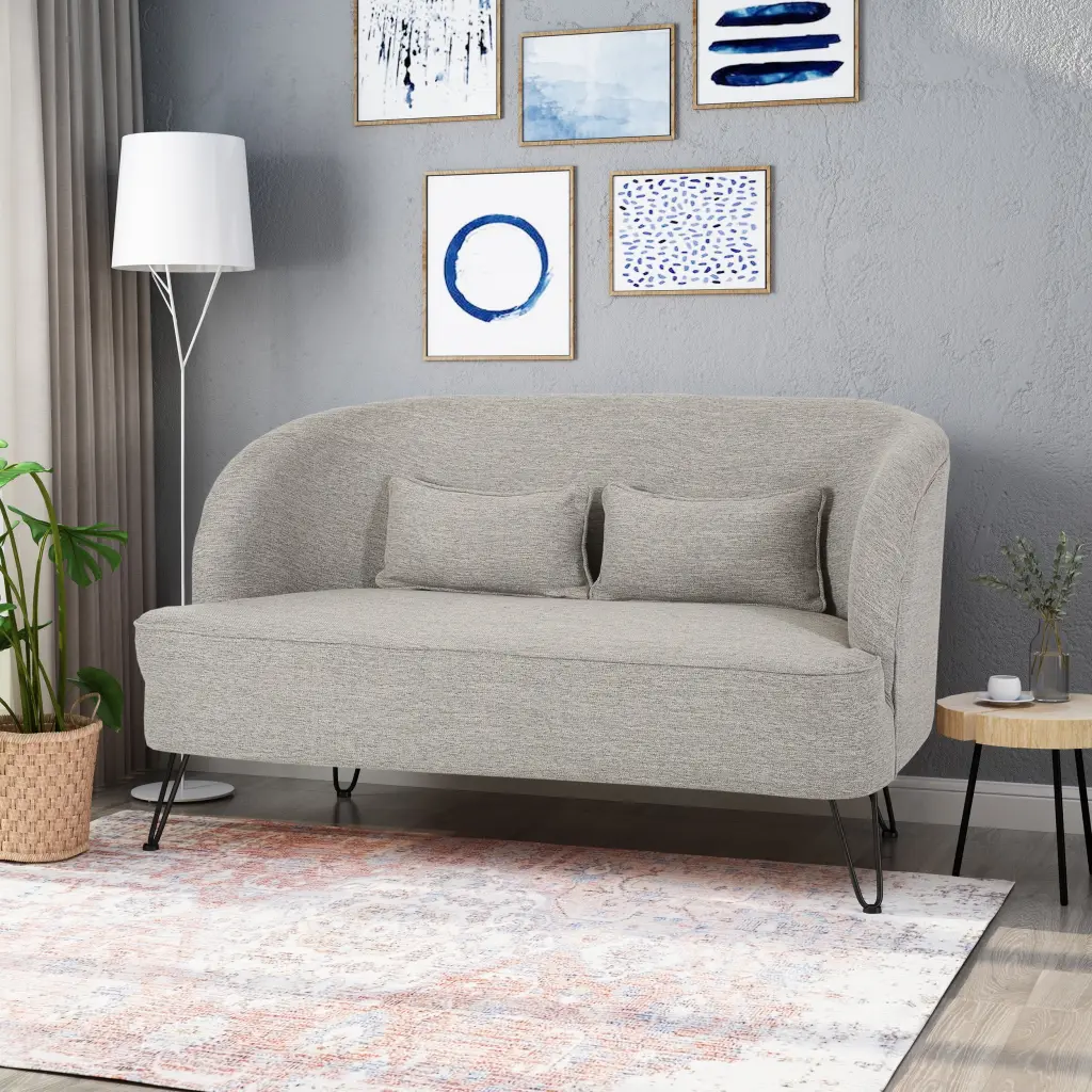 Noble House Milan Modern Fabric Upholstered Loveseat Light Gray