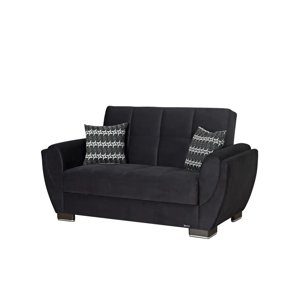 AIR ARMADA LOVESEAT 103 Black Microfiber Comfortable Seating Ottomanson