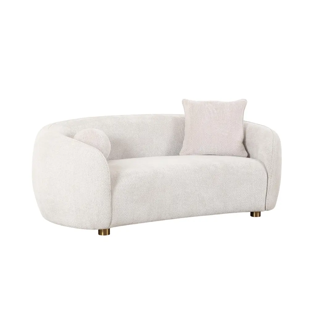 Pasargad Home Zarina Upholstered Modern Loveseat 2 Pillows Ivory