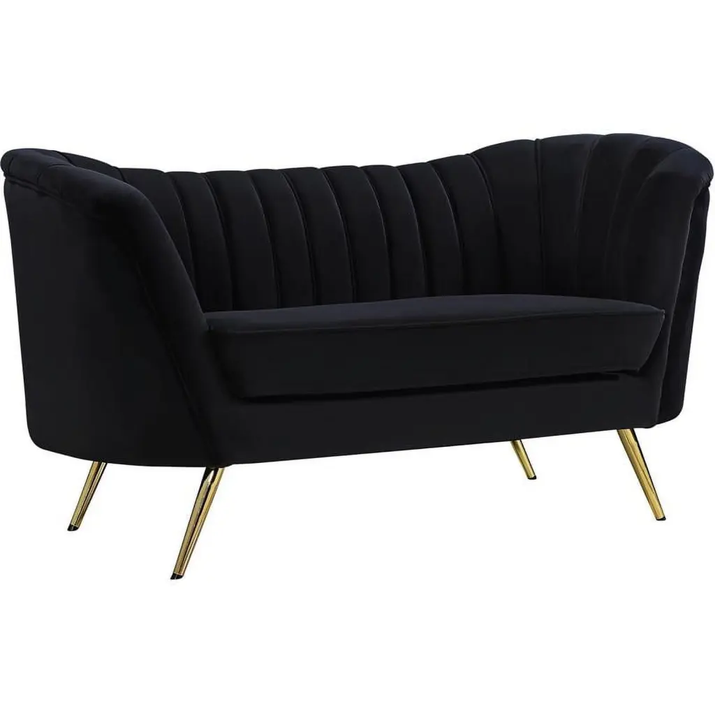 Pemberly Row Modern Black Velvet Loveseat Contemporary Living Room Sofa