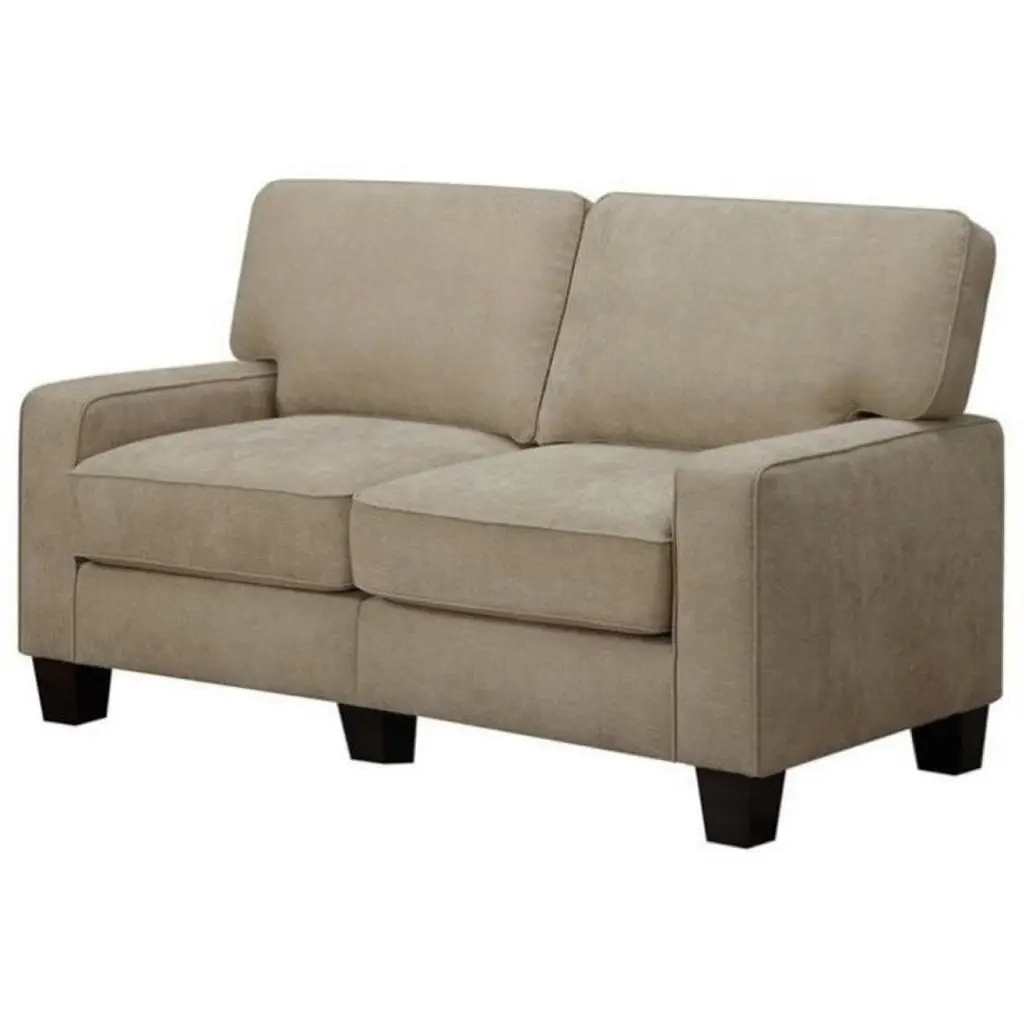 Pemberly Row Modern Fabric Loveseat 2 Pillows Silica Sand Beige