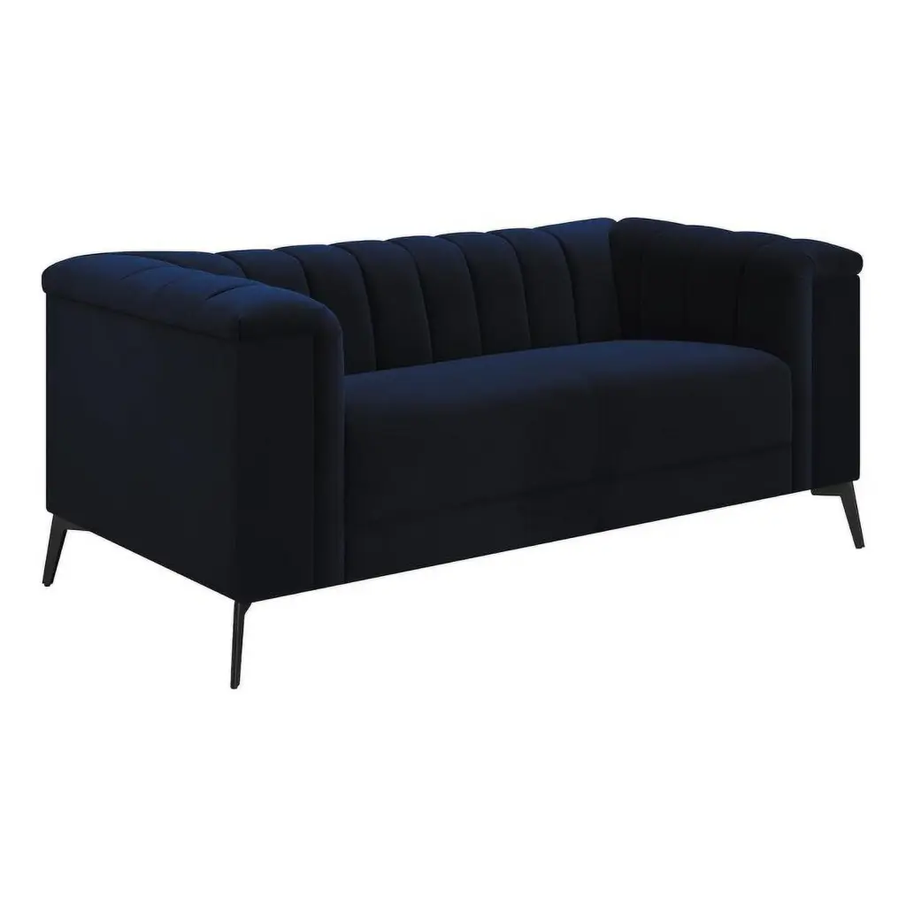 Pemberly Row Modern Velvet Upholstered Tuxedo Arm Loveseat Blue Elegant Living Rooms