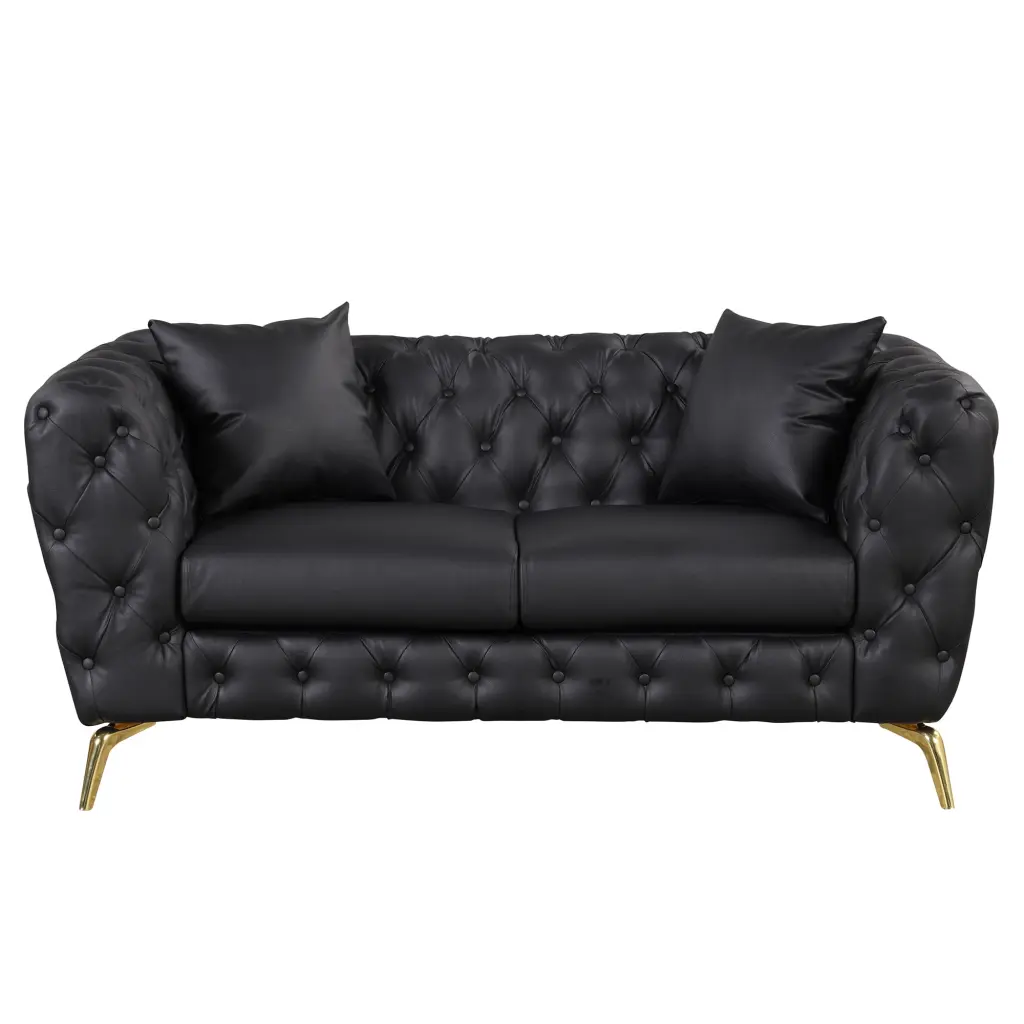 65.5 Modern PU Upholstered Loveseat Sofa Sturdy Metal Legs Black Wobythan